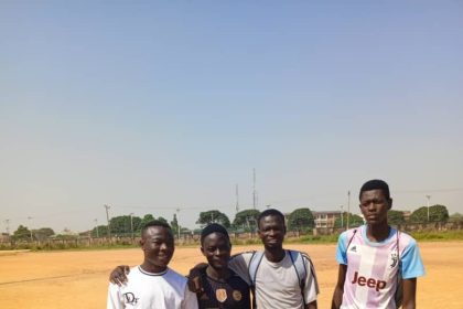 young footballers training on a field