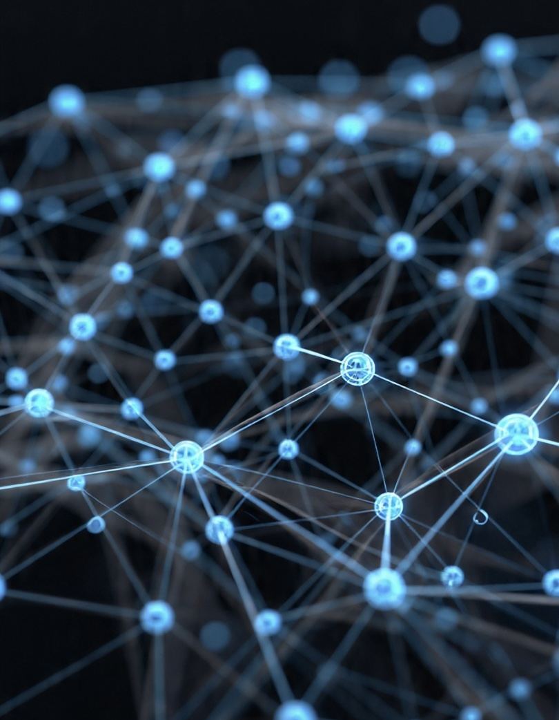 Glowing network nodes representing a blockchain