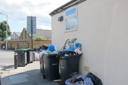 recycling bins lined up on a residential street
