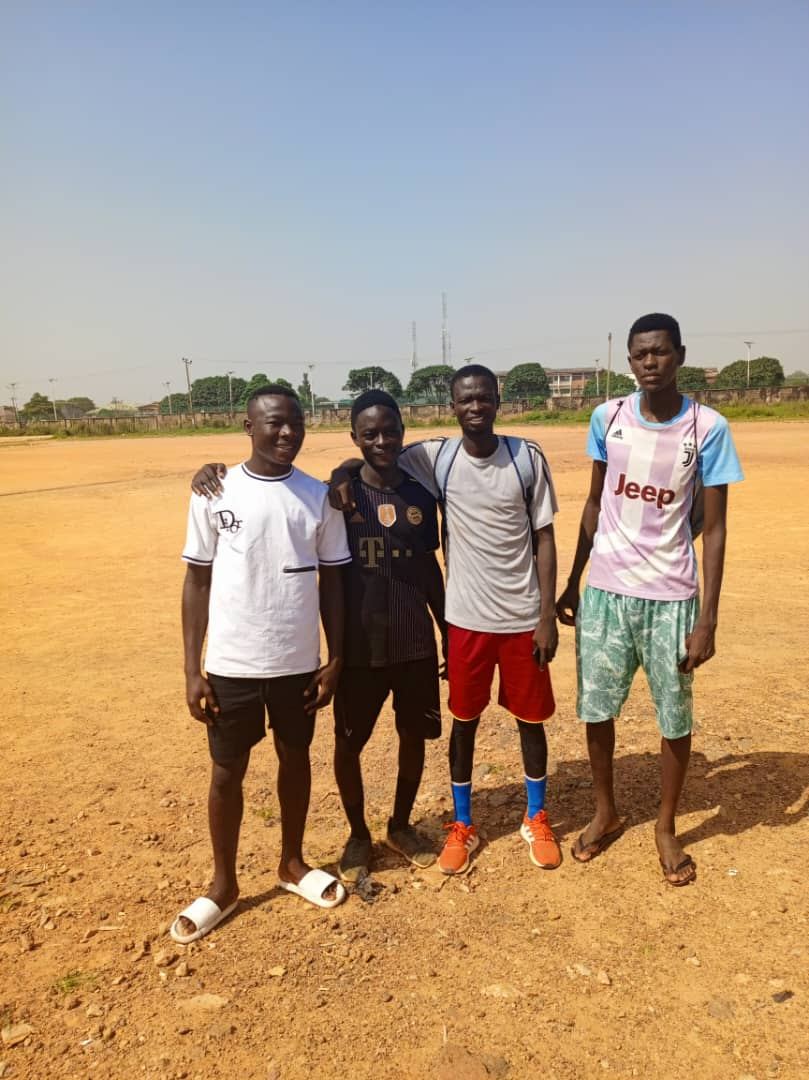 young footballers training on a field