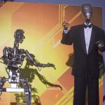 Humanoid robots on display at an exhibition in Hong Kong