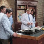 A cooking demonstration being filmed on a morning television show.