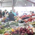 Fresh vegetables arranged on a market stall