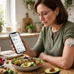 Person with type 2 diabetes checking a continuous glucose monitor app