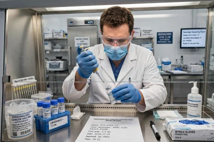 Scientist preparing a personalised cancer vaccine in a research laboratory